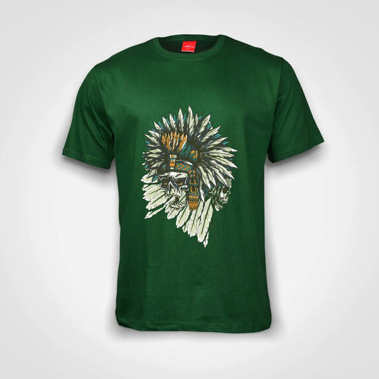 Aztec Skull Cotton T-Shirt Bottle Green IZZIT APPAREL