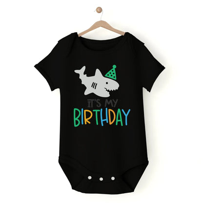 It's My Birthday Shark Babygrow Black IZZIT APPAREL