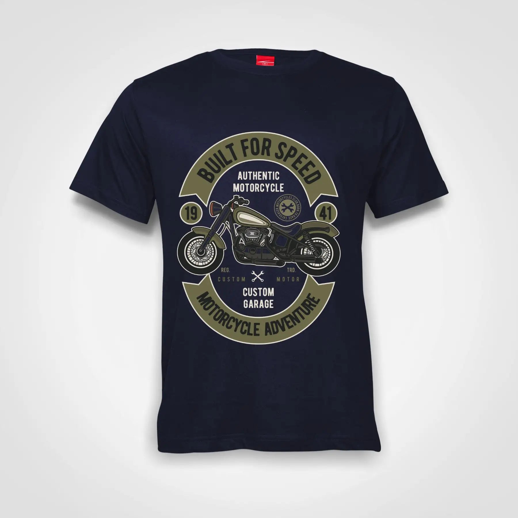 Built For Speed Motorcycle Adventure Cotton T-Shirt Navy IZZIT APPAREL