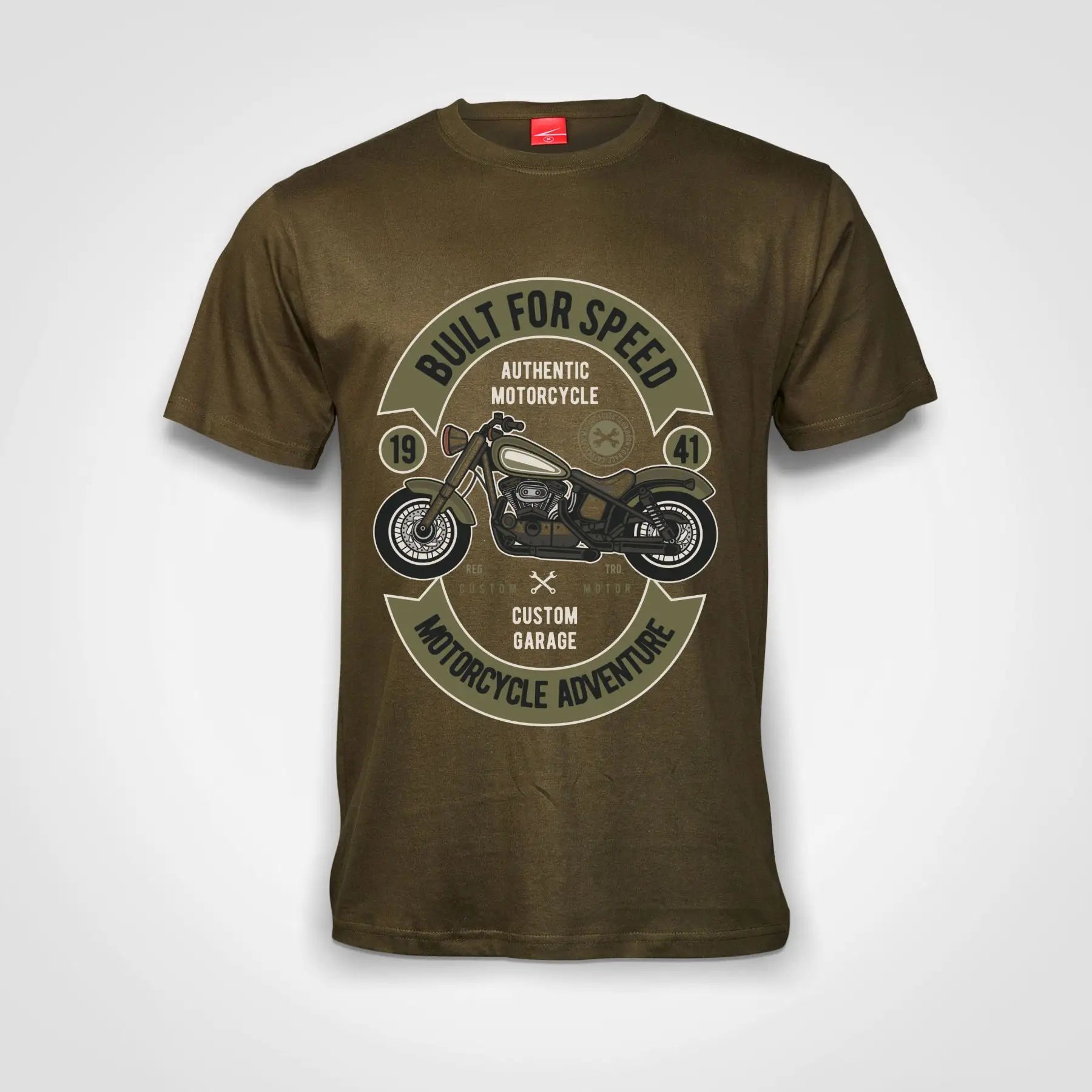 Built For Speed Motorcycle Adventure Cotton T-Shirt Olive IZZIT APPAREL