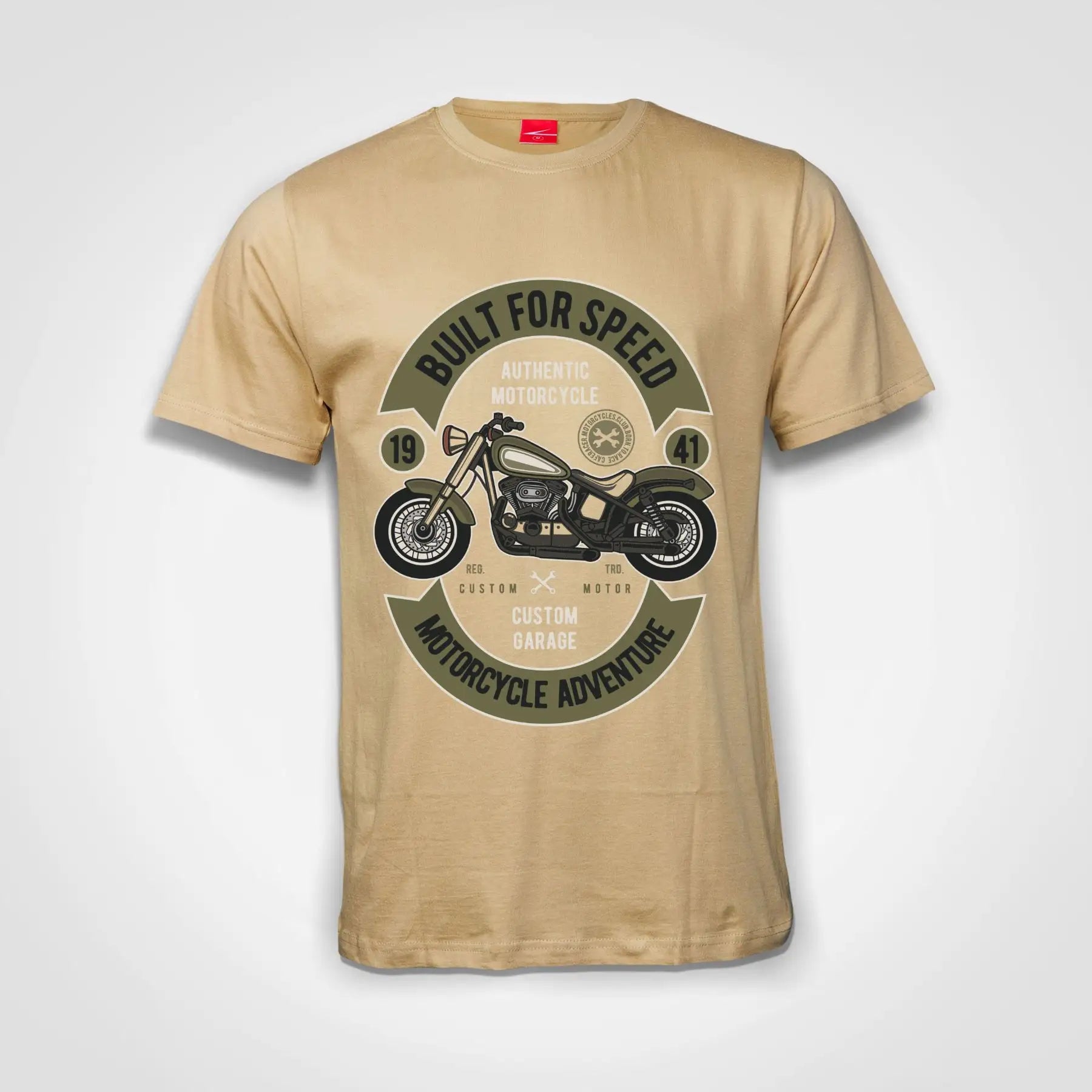 Built For Speed Motorcycle Adventure Cotton T-Shirt Natural IZZIT APPAREL