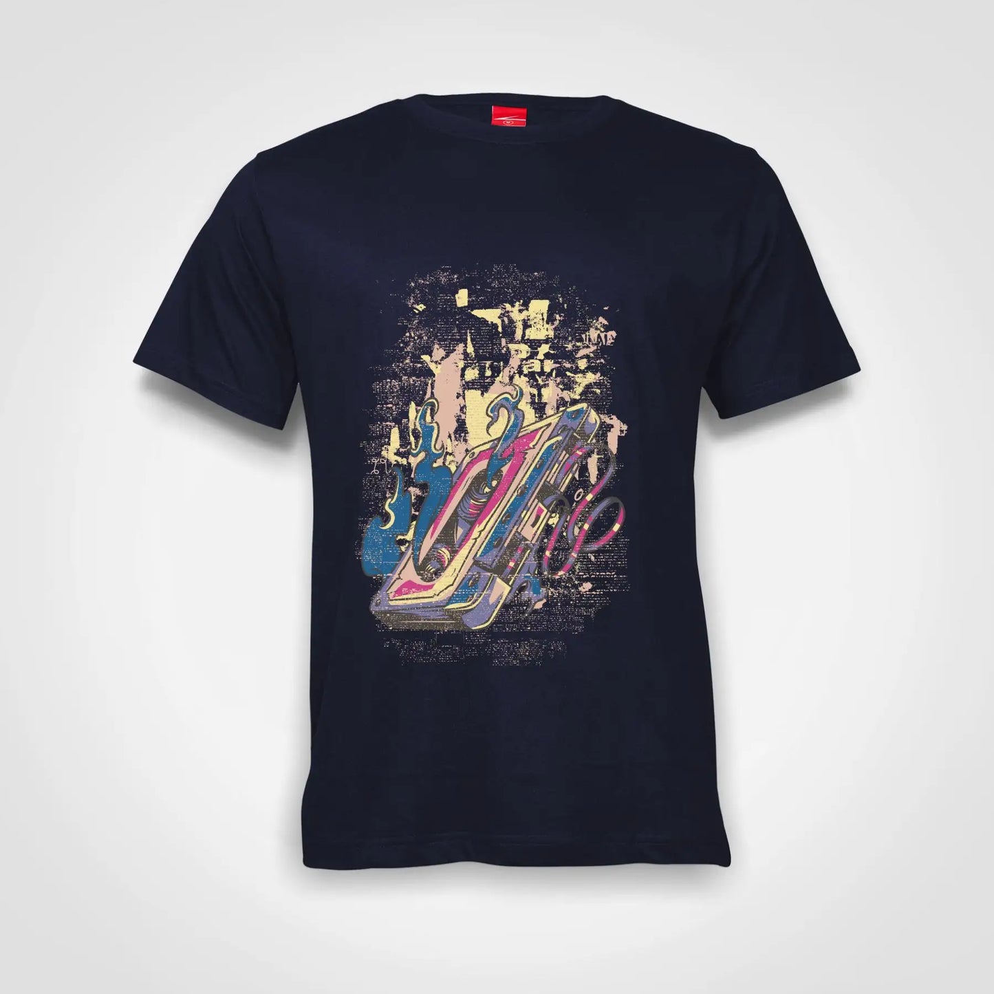 Burning Tape Cotton T-Shirt Navy IZZIT APPAREL