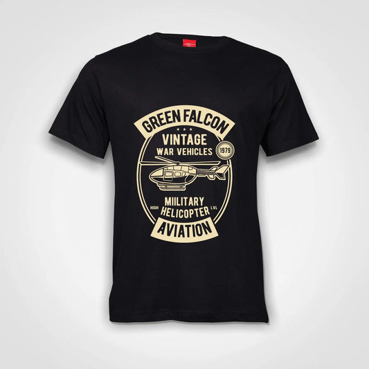 Aviation Green Falcon Helicopter Cotton T-Shirt Black IZZIT APPAREL