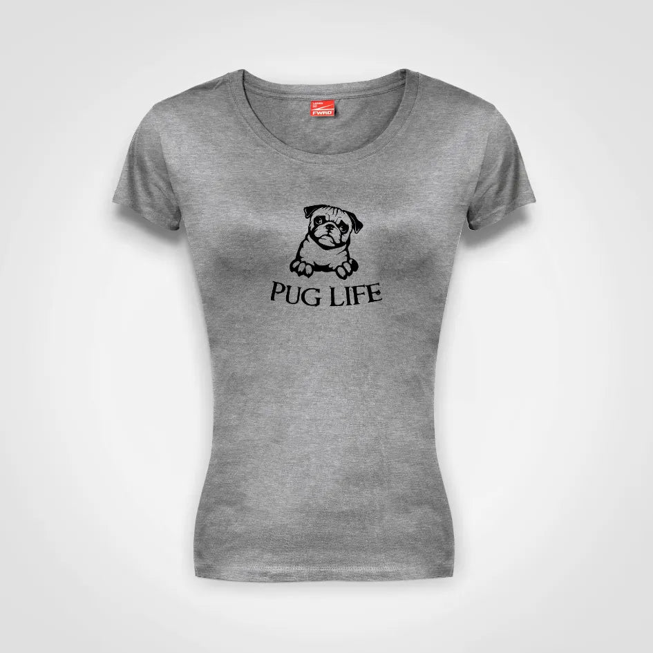 Pug Life Ladies Fitted T-Shirt Grey-Melange IZZIT APPAREL