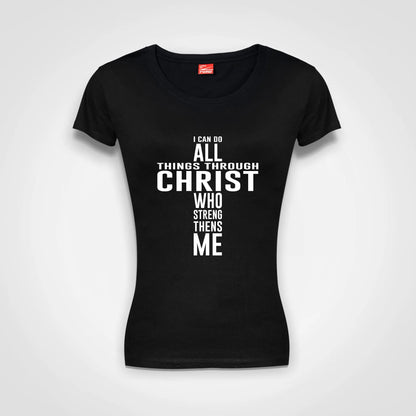 I Can Do It All Through Christ Ladies Fitted T-Shirt Black IZZIT APPAREL