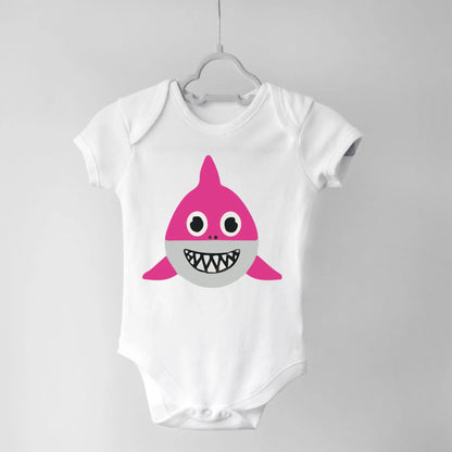 Pink Baby Shark Babygrow White IZZIT APPAREL